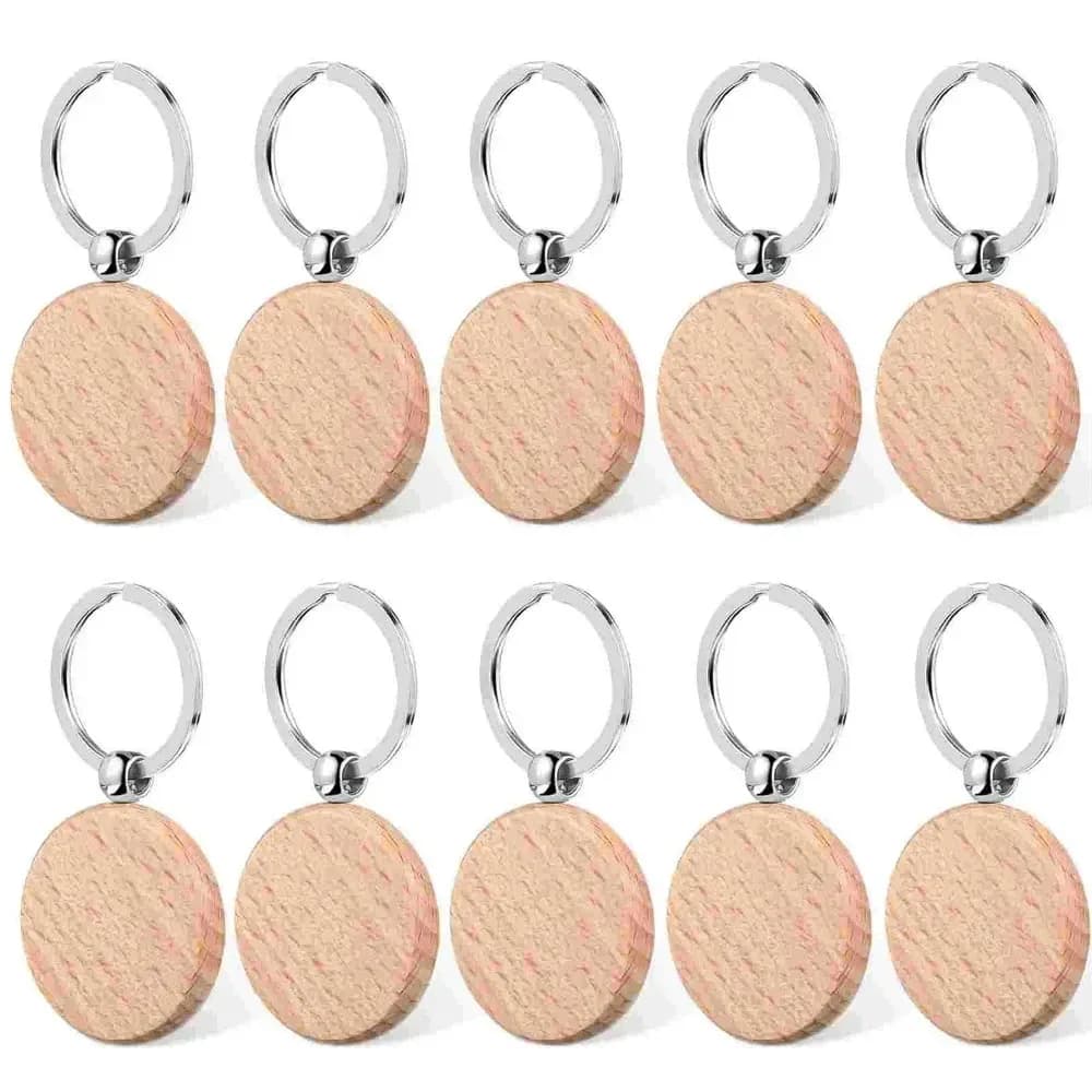 10pcs Round Wood Keychains Blanks Wooden Keyrings Suitable for Laser Engraving Gift