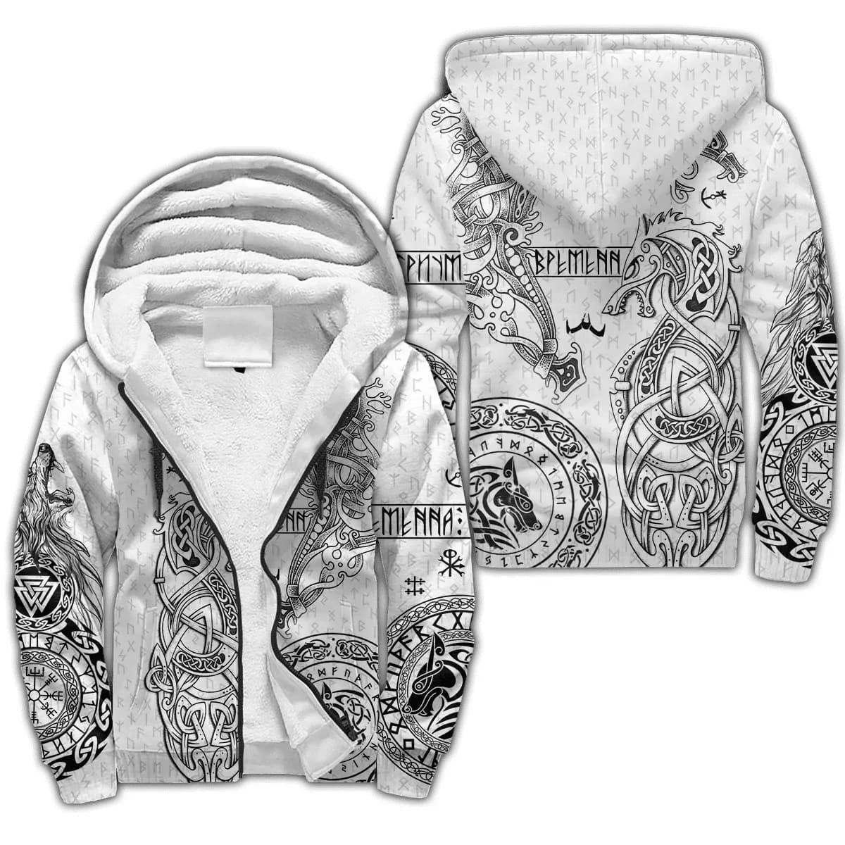 Fenrir Wolf Vegvisir Tattoo 3D Printed Mens Winter Thicker Zip Hoodie Unisex Casual Hooded Tracksuit Warm Fleece Jacket KD17