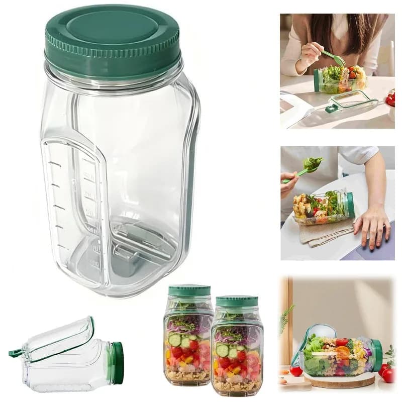 Contenitore Portatile in Plastica Antiperdita per Insalata con Coperchio ad Apertura Laterale, Scatola Tutto-in-Uno per Preparazione Pasti e Pranzi Freschi