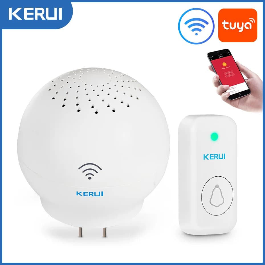 KERUI Tuya Campanello Intelligente e Sistema di Allarme WiFi 52 Toni Anello Campanello per Porte Vita Intelligente APP di Controllo 100 Metri Gamma Wireless Allarme Domestico
