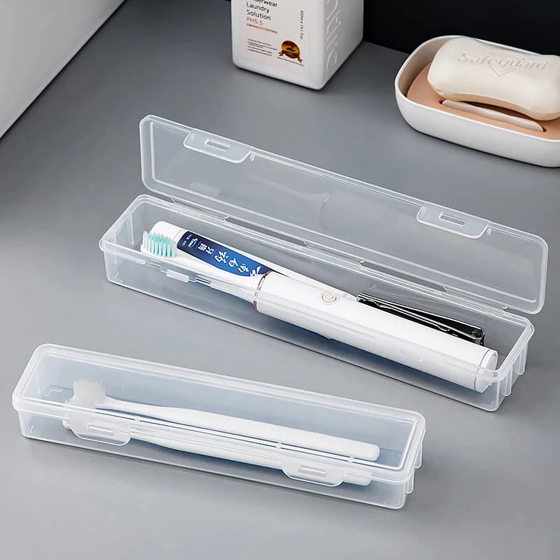 Scatola Porta Spazzolini Trasparente Antipolvere da Viaggio Semplice per Casa e Esterni con Coperchio e Drenaggio