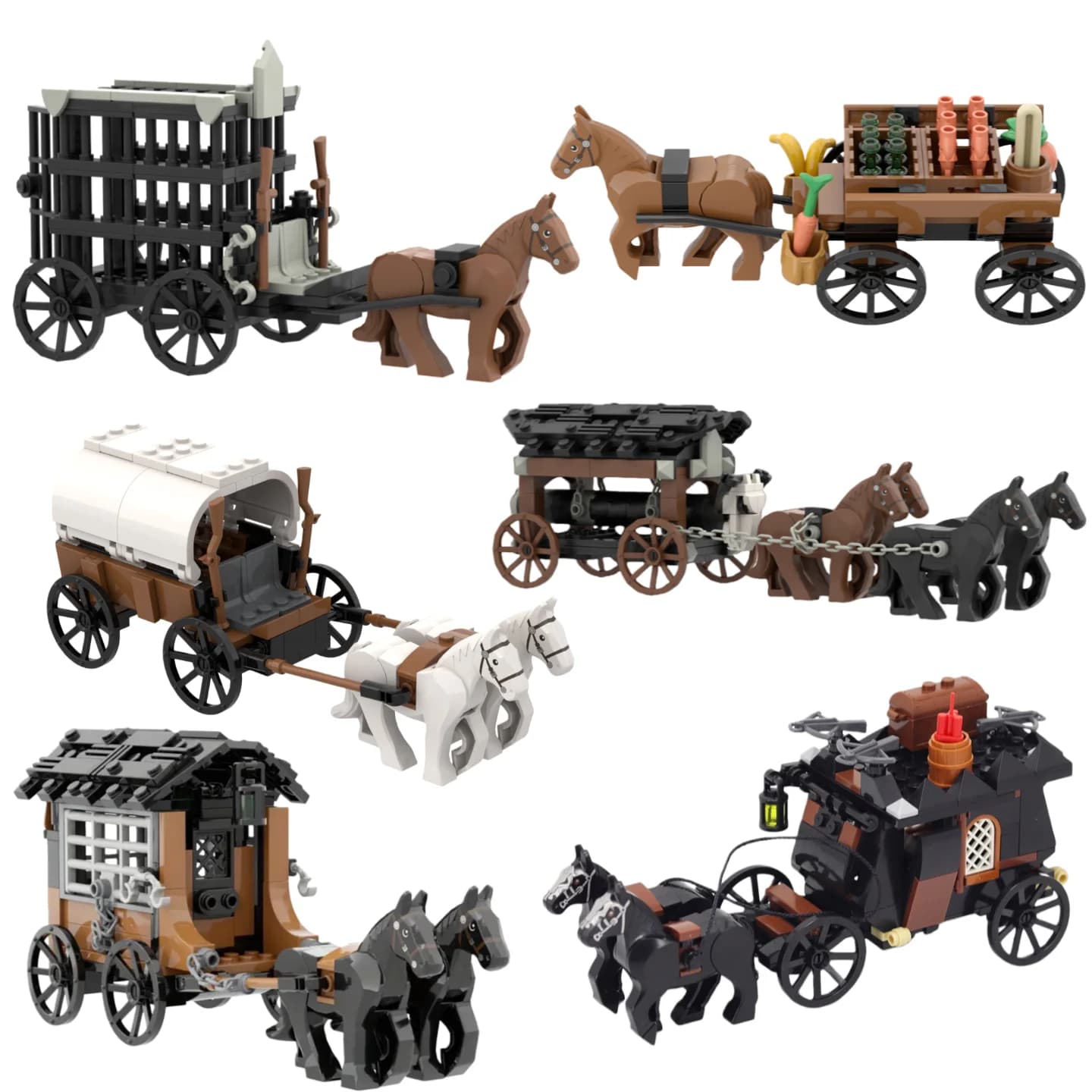 Set di giocattoli puzzle con blocchi da costruzione MOC, serie carrozze medievali, giocattoli con blocchi da costruzione fai-da-te per modelli di veicoli antichi, regali per le vacanze