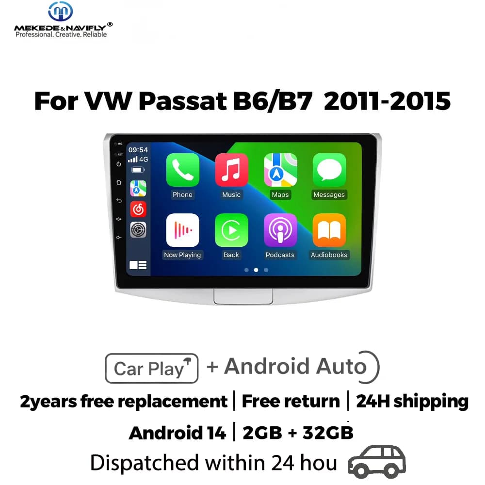 MEKEDE&NAVIFLY Autoradio Android 14 for Volkswagen Passat B7 B6 CC 2010 - 2015, Smart Multimedia System with Carplay