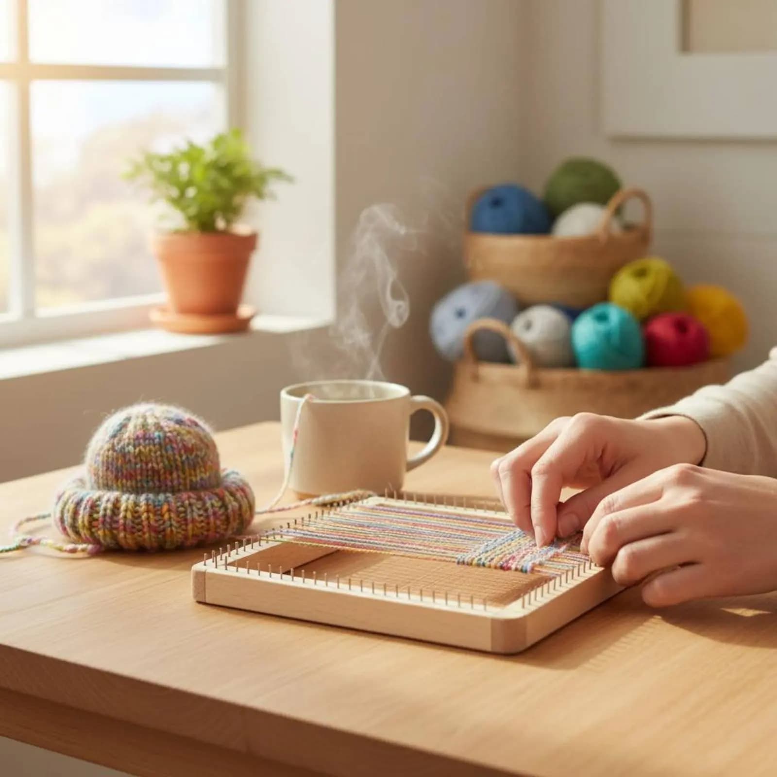 Square Weaving Loom Sturdy Wood Knitting Loom Frame Yarn Weaving Board Sturdy Construction Craft Supply Develops Skills
