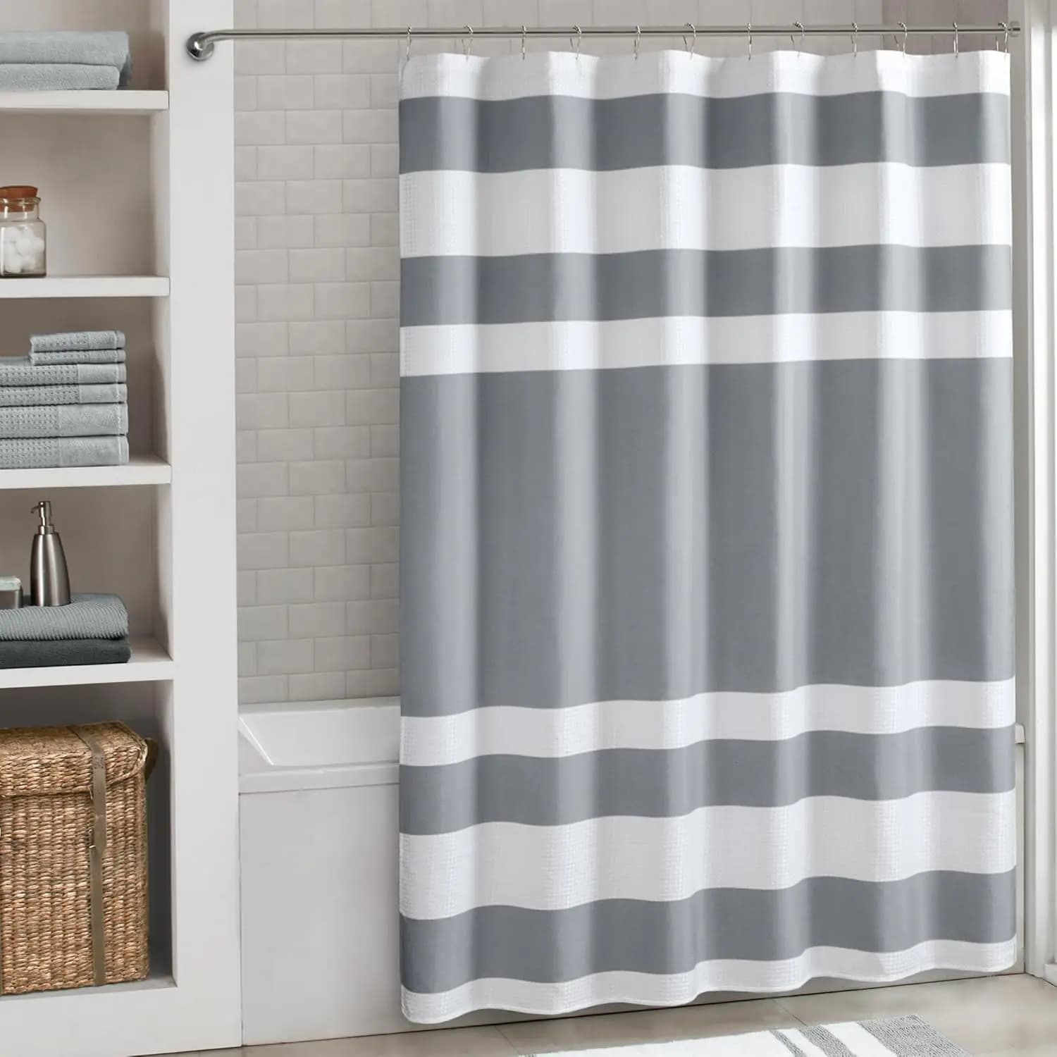Tenda da doccia Waffle con trattamento idrorepellente, 72x84 pollici, lavabile in lavatrice, grigio