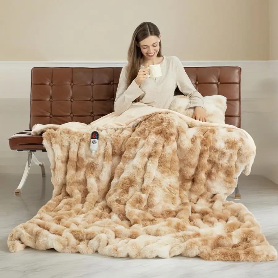 Coperta Elettrica Riscaldante in Pelliccia Sintetica 50X60, Morbida e Soffice, con 6 Livelli di Riscaldamento Rapido