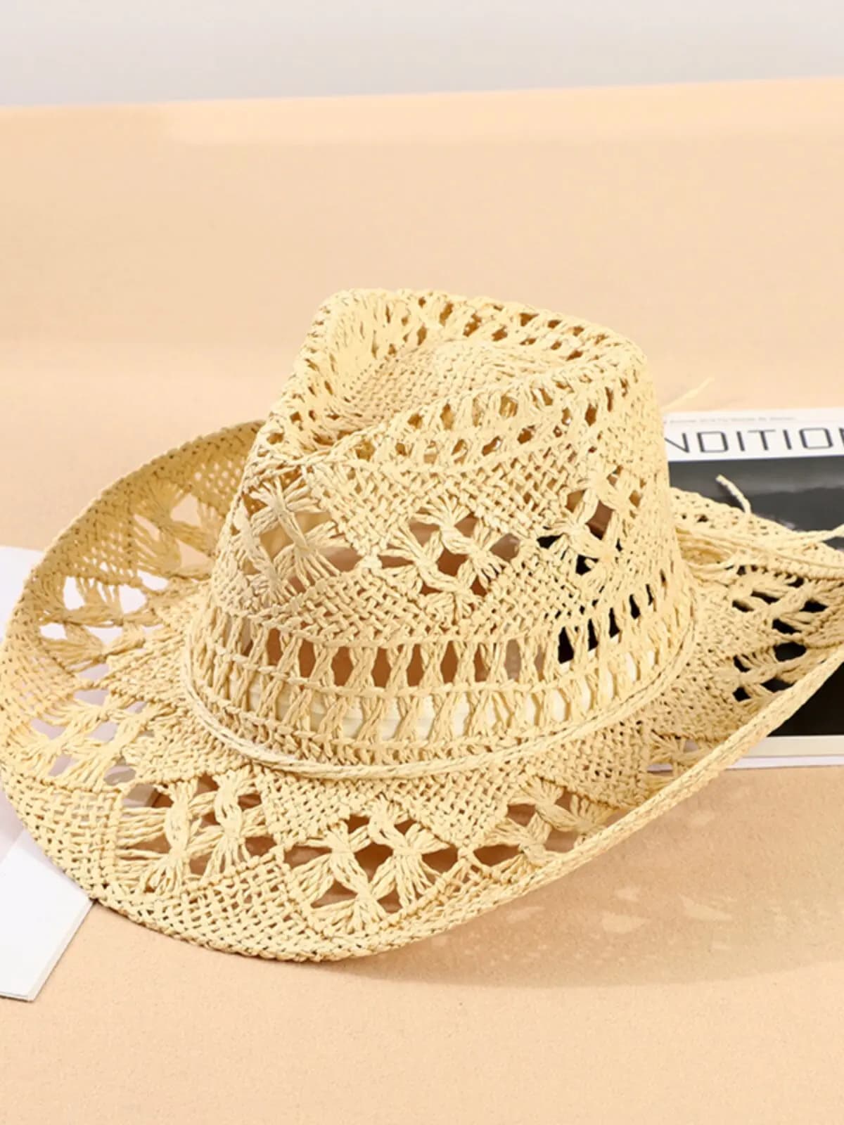 Hand Woven Hollow Out Cotton Western Cowboy Hat For Men Women Breathable Sun Protection Spring Summer Casual Cap Fit 56 To 58 Cm