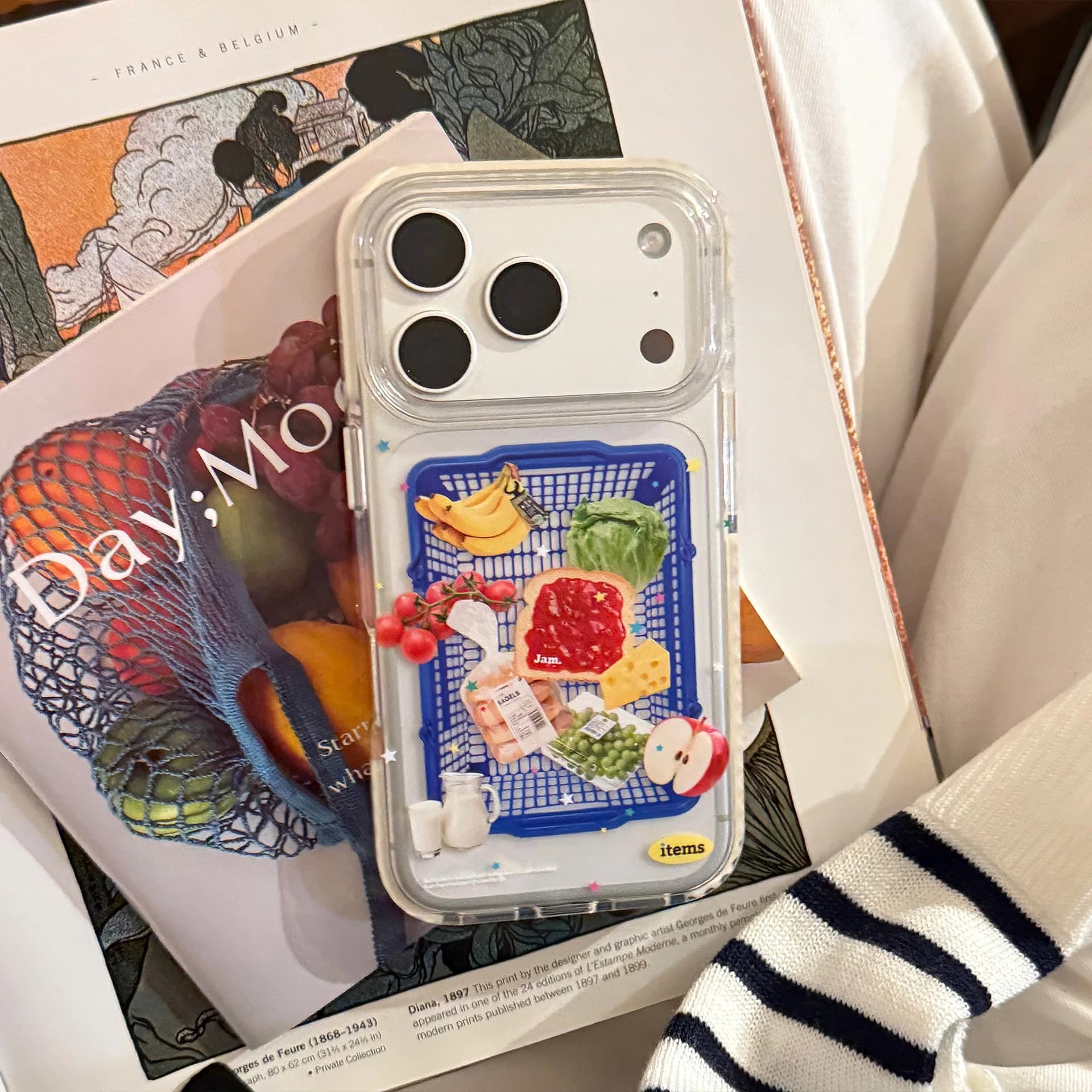 Korean Supermarket Shopping Basket Pattern Phone Case For iPhone 17 16 15 14 13 11 12 Pro Max Clear Shockproof Bumper Soft Cover