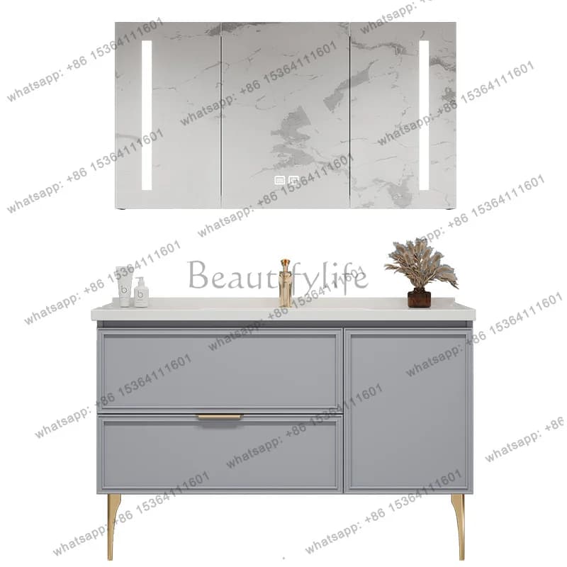 Mobile Bagno Moderno con Specchio, Lavabo e Accessori, Salvaspazio, Lussuoso Armadietto Espositore