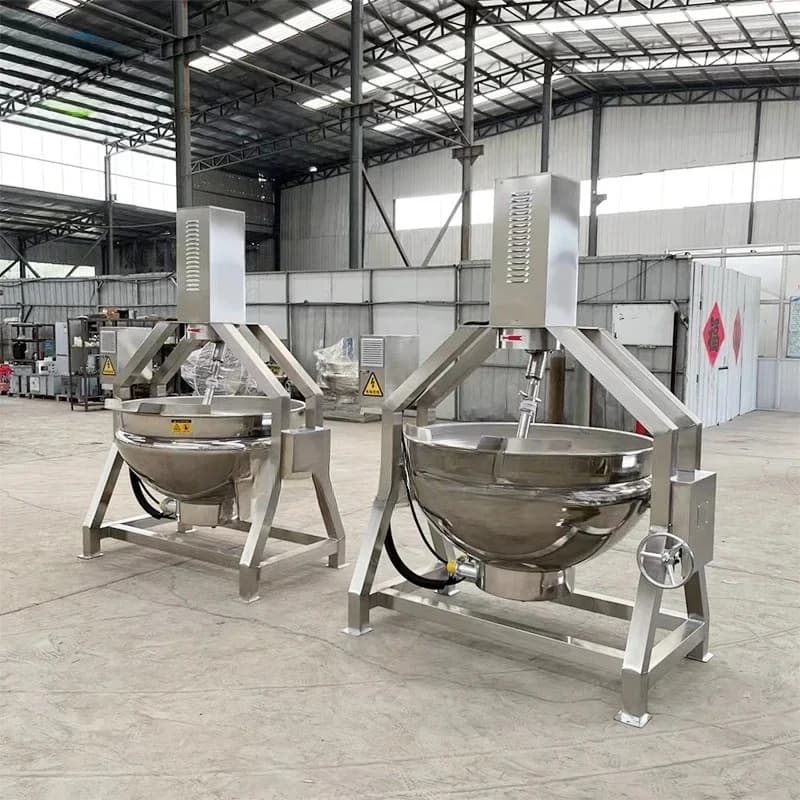 Machine for mixing the cooking of planetary gas electric food with industrial automatic inclination, kettle with sauce coating, pot with mixer