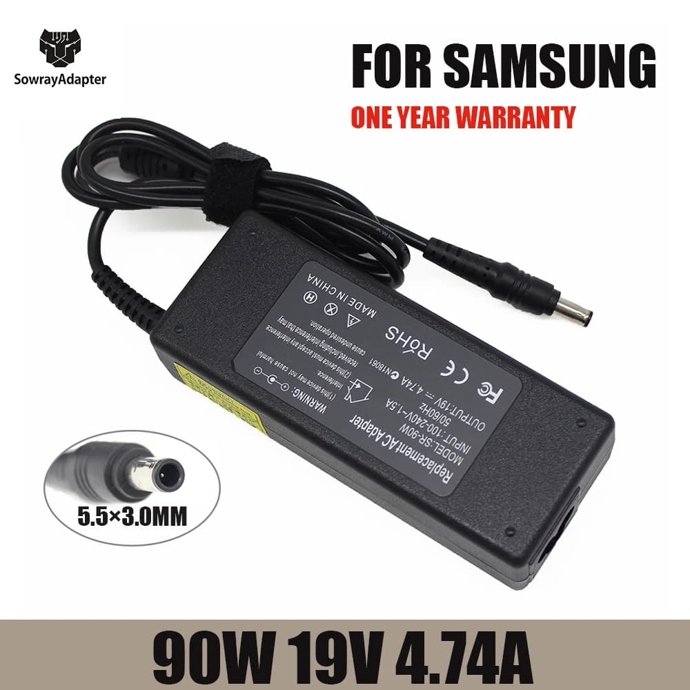 Adattatore CA 90W 19V 4.74A 5.5*3.0mm Caricabatterie per laptop Adattatore di alimentazione per Samsung R428 R410 G15 GT6000 M30 P10 UltraR60+ R65 R520 R528