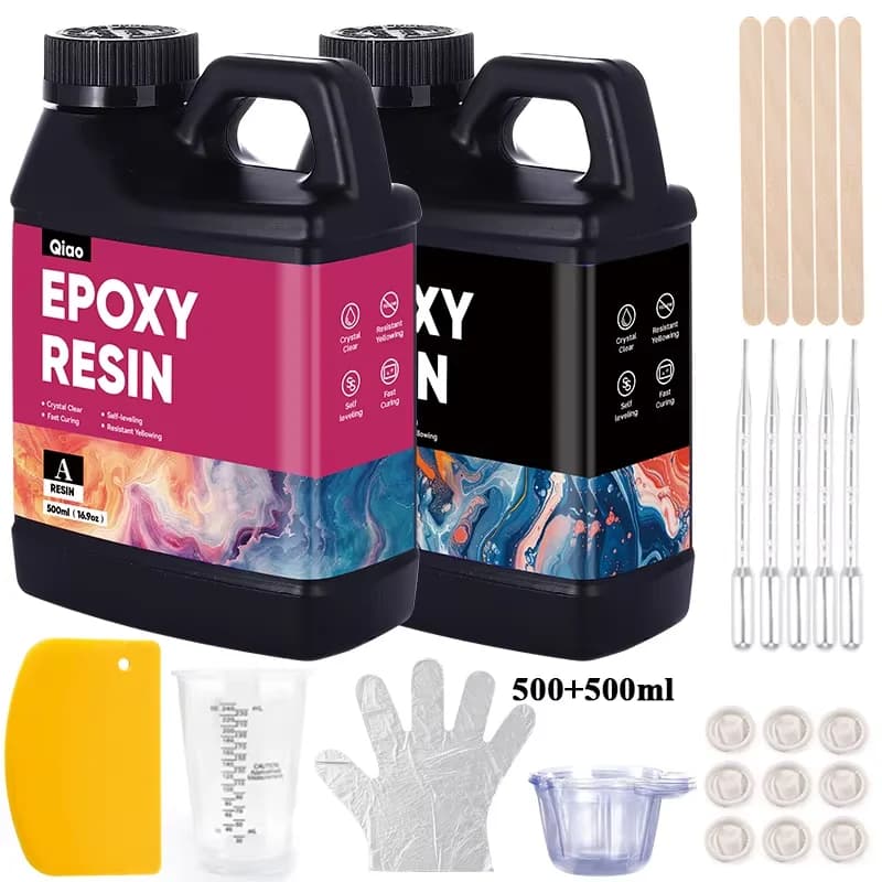 Kit Resina Epossidica Cristallina Anti-Ingiallimento Senza Bolle da 500ml e 1000ml per Arte in Resina e Stampi Fai-da-Te