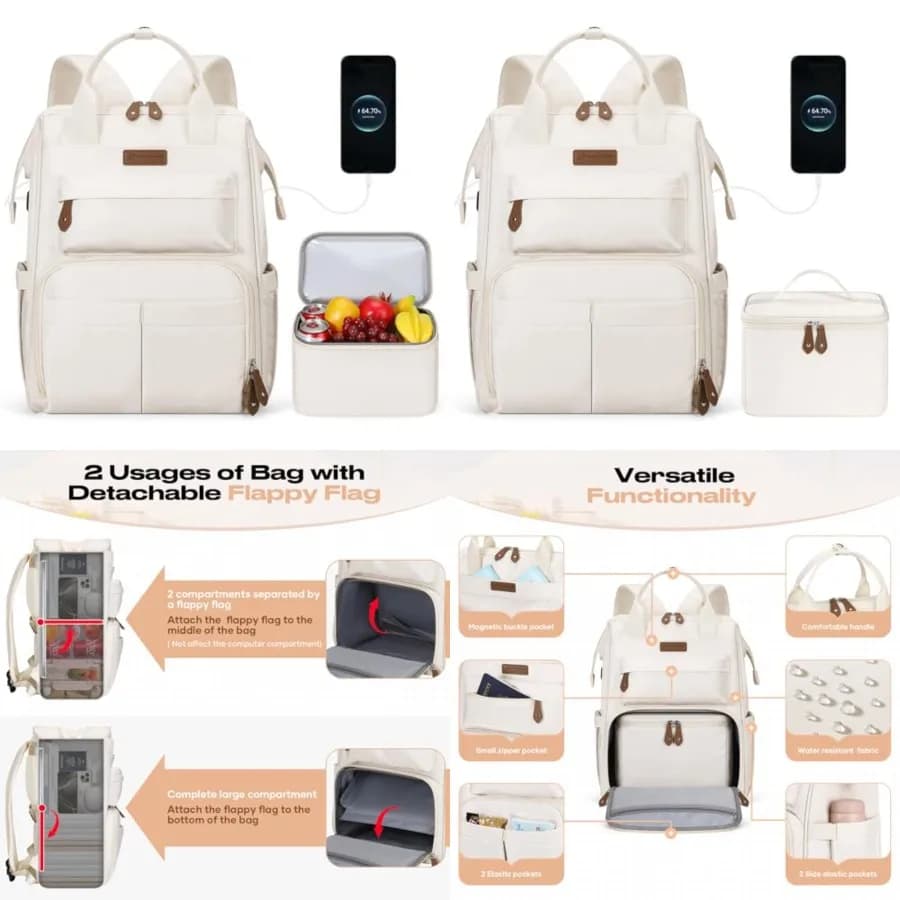 Zaino da Viaggio per Donne e Uomini, Zaino per Laptop da 15.6-17.3 Pollici, Borsa da Lavoro/Per Infermieri con Scomparto Termico per il Pranzo