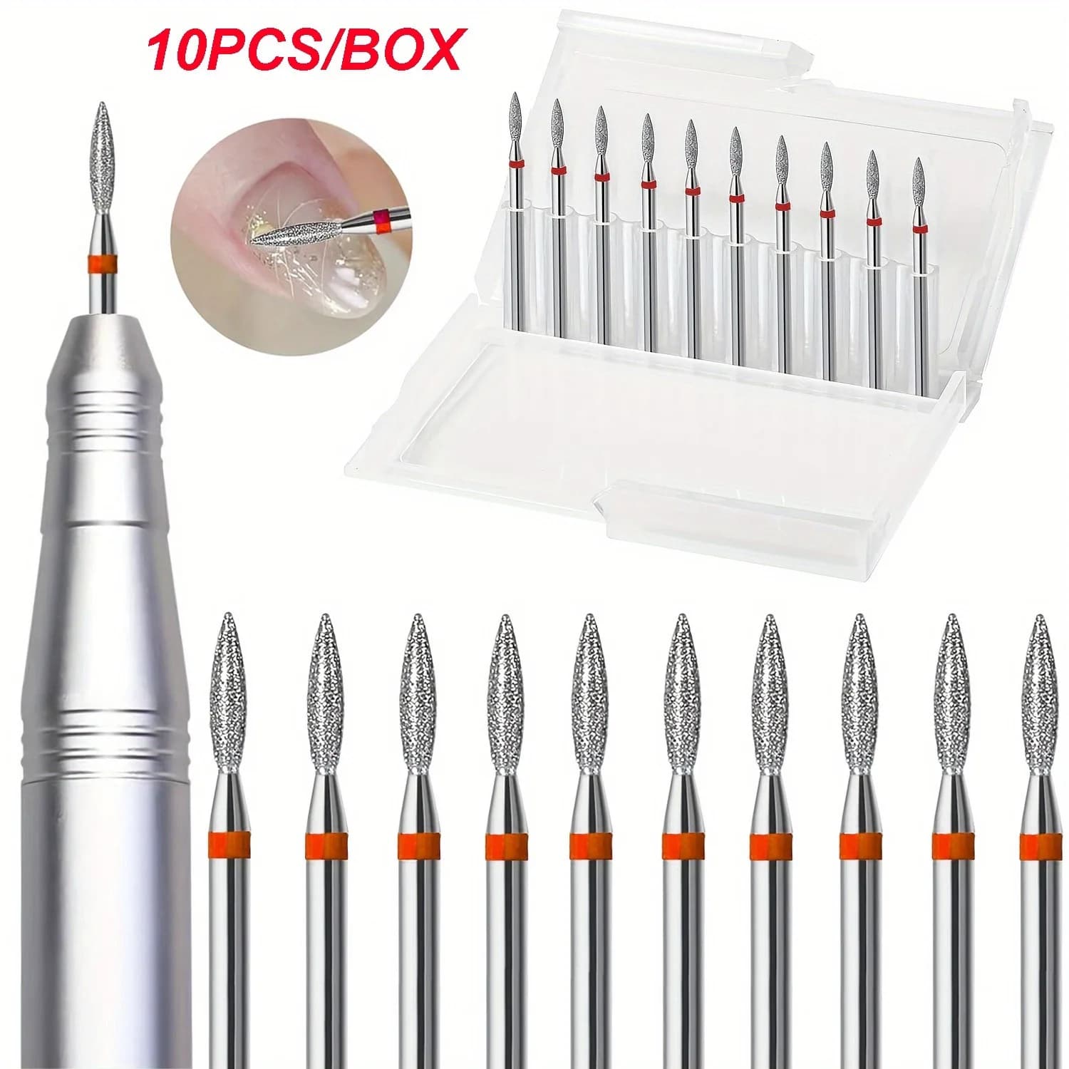 10 PZ/SCATOLA 3/32 ''F Fine-F Professionale Diamante Fiamma Set di punte per cuticole, Manicure Pedicure, Rimozione della pelle morta, Attrezzatura per salone di bellezza