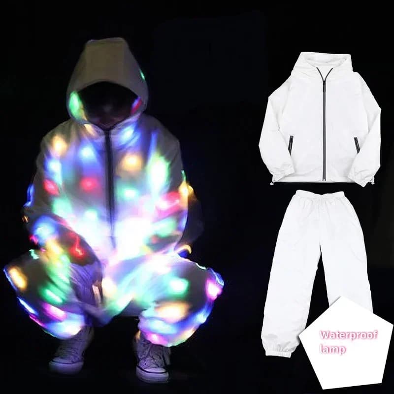 LED Light Rave Dance Performance Fancy Sparkling Clothes LED Light Up Jacket Waterproof Lighted Clothing Night Running Props