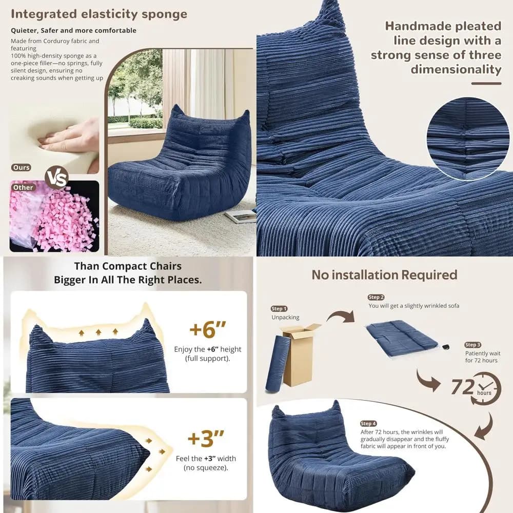 Poltrona Sacco Grande per Adulti - Divano Lounge per Soggiorno, Camera da Letto, Gaming (Giallo, Blu)