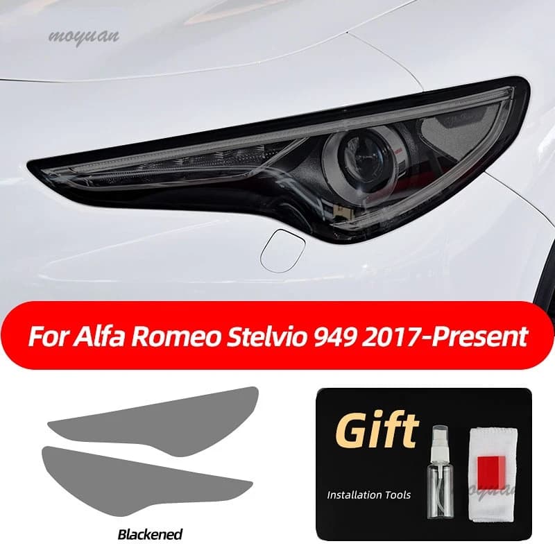 2X Auto Faro Pellicola Protettiva Luce Anteriore Trasparente Affumicato Nero TPU Adesivo Per Alfa Romeo Stelvio 949 2017-On 2020-2022