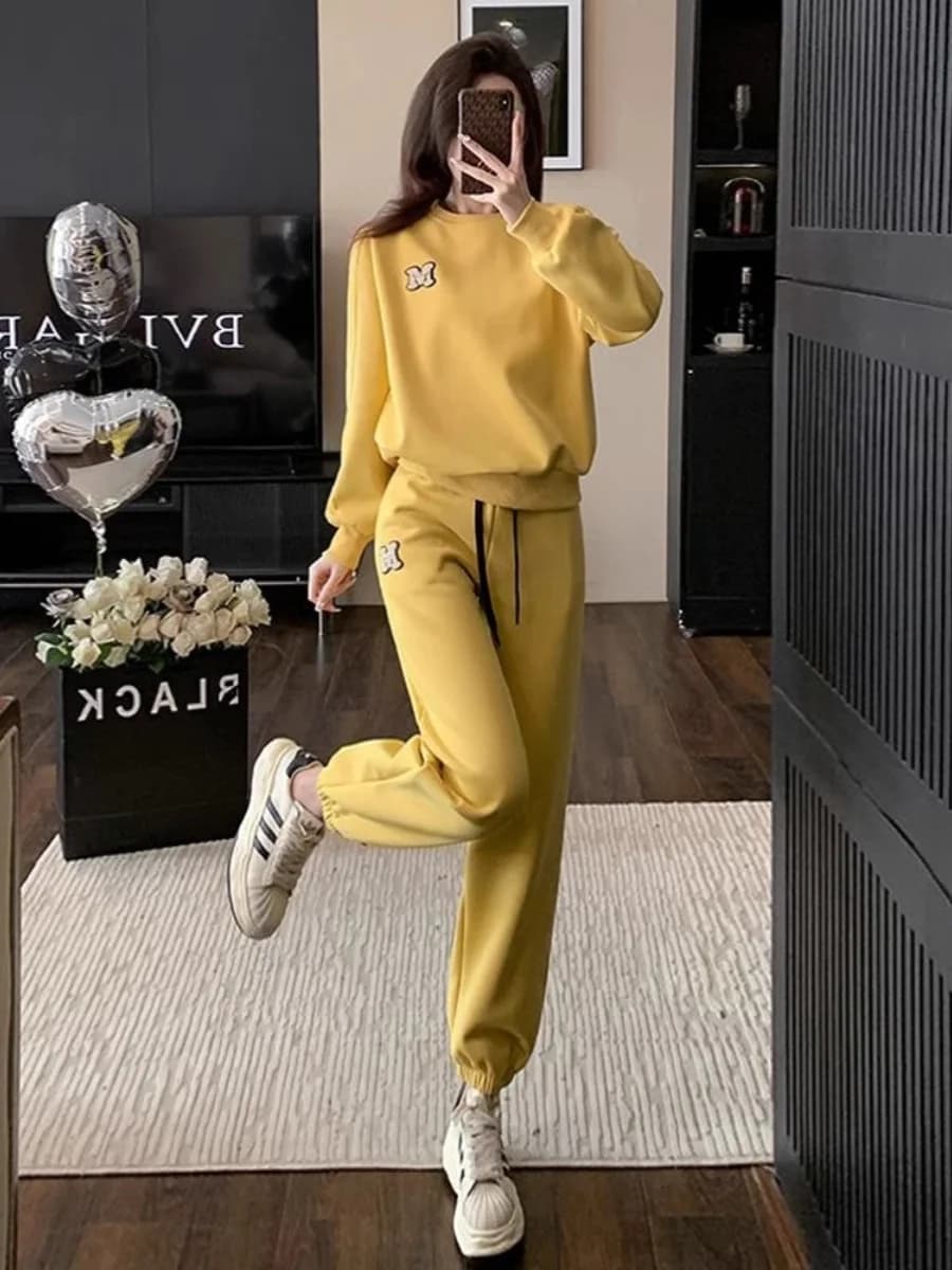 Casual Sportswear Set Women's Spring New Style Korean Chic Cute Youthful Running Suit Hoodie Two Piece Set Long Sleeve round ...