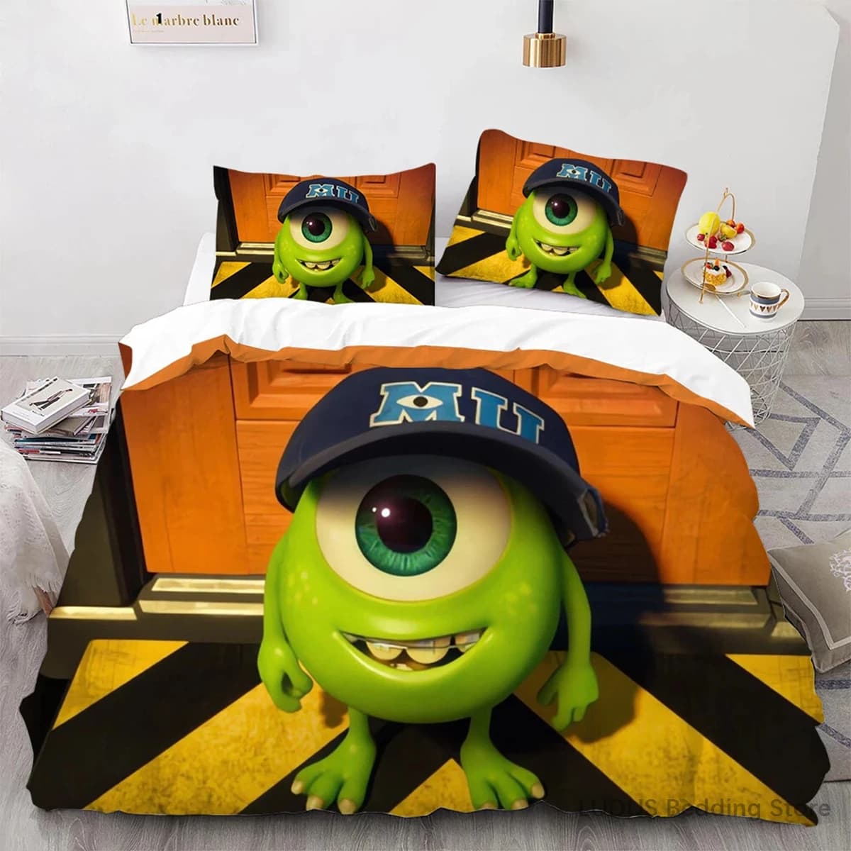 Copripiumino di Monsters University con 2 Federe, Set Biancheria da Letto Kawaii Mike Sulley, Copripiumino Anime Senza Lenzuolo Piatto