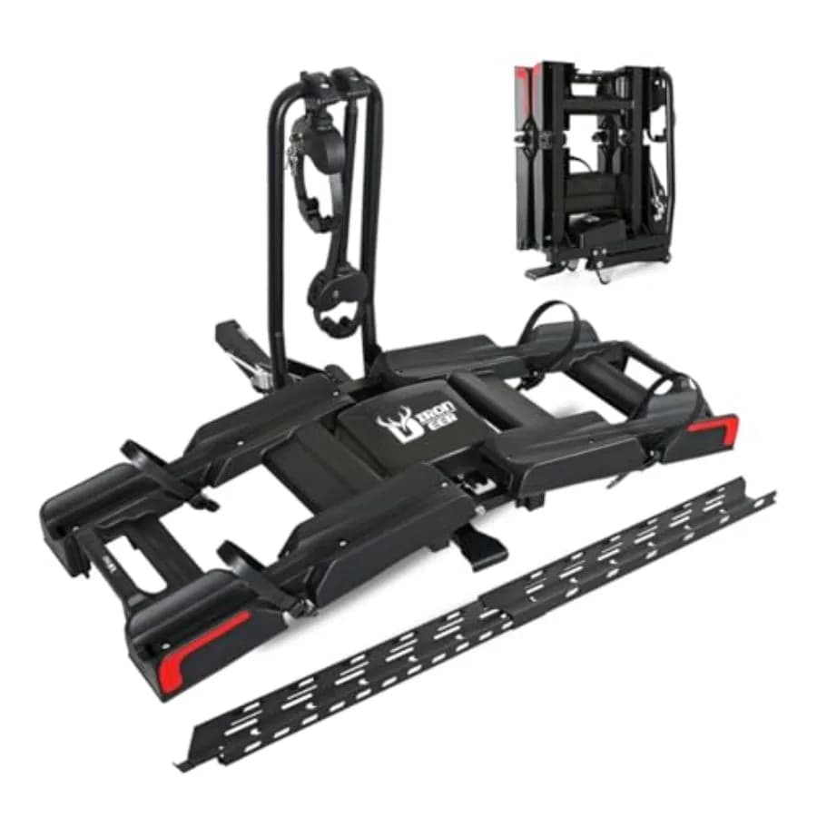 Eco Pro Upgraded 200lbs EBike Rack with Ramp for 2 E-Bikes Foldable Tilting Bike Rack Platform for Tow Hitch 2 Receiver Black F
