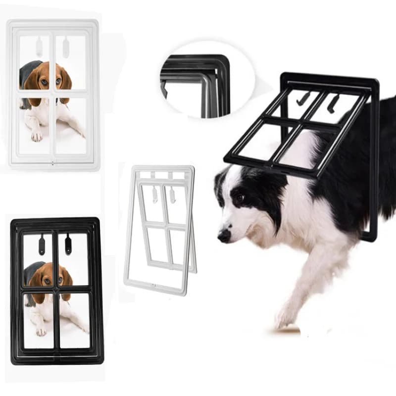 Porta per animali domestici per finestre con schermo a prova di zanzara, cancelli con patta di sicurezza, tunnel per animali domestici, recinzione per cani, accesso gratuito, plastica con serratura
