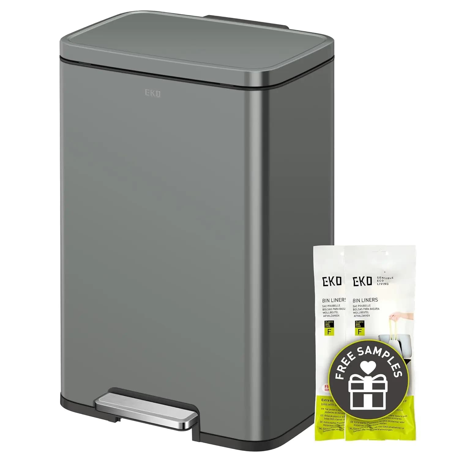 Madison Nardo Bidone della Spazzatura o Contenitore per Riciclaggio da Cucina in Acciaio Inox Grigio, 50L/13,2 Galloni, con Fodera Interna Rimovibile, Coperchio a Chiusura Morbida