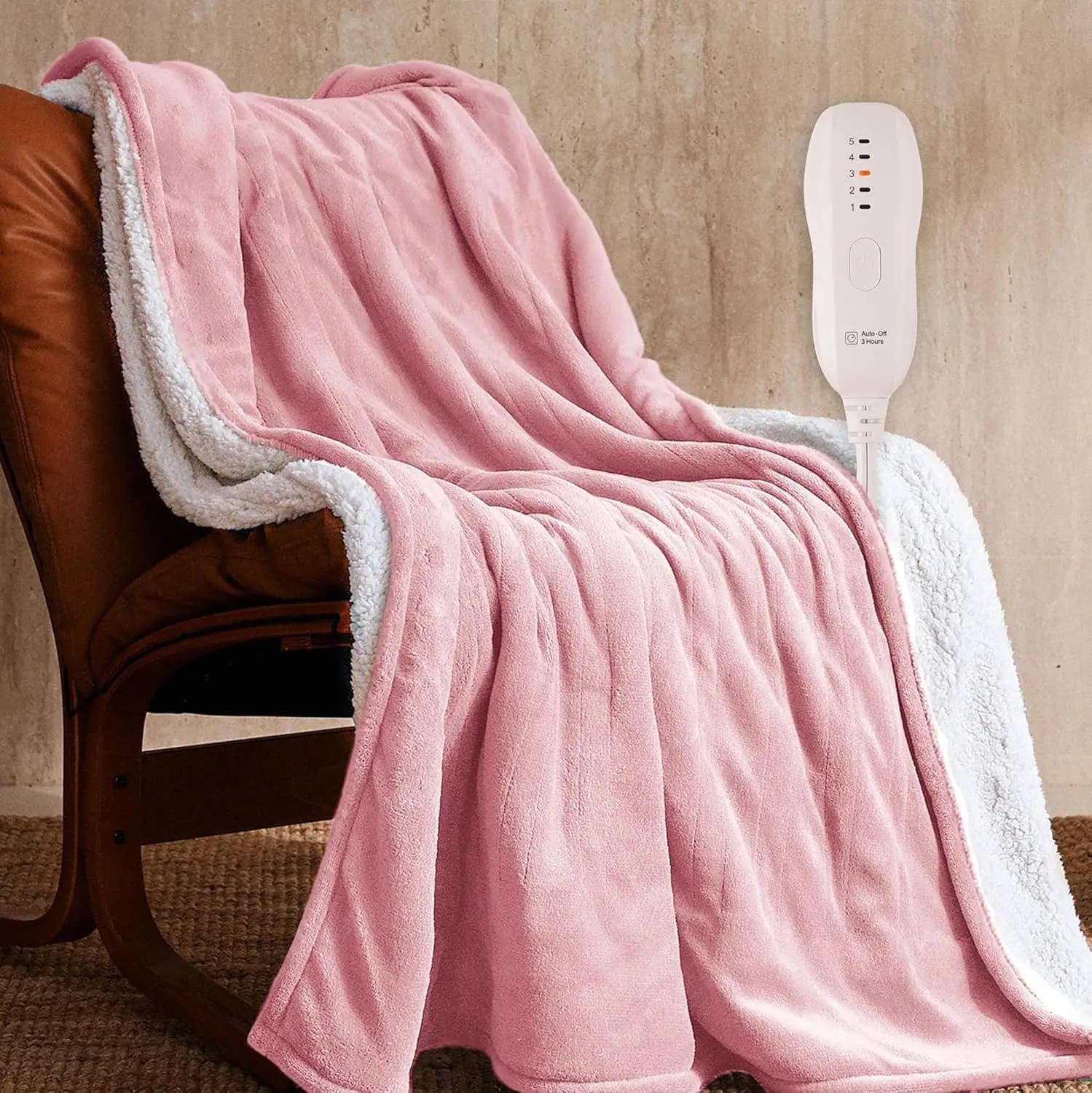 Coperta riscaldata elettrica in flanella da 50"x60" con 5 livelli di calore, spegnimento automatico, protezione da surriscaldamento, lavabile in lavatrice - Rosa