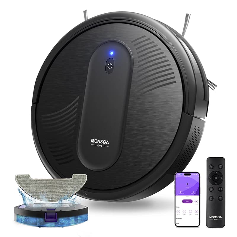 Robot Aspirapolvere con Potente Aspirazione 4000Pa, Ultra-Sottile 3.2\", 140 Minuti di Autonomia, Controllo Remoto/App/Vocale