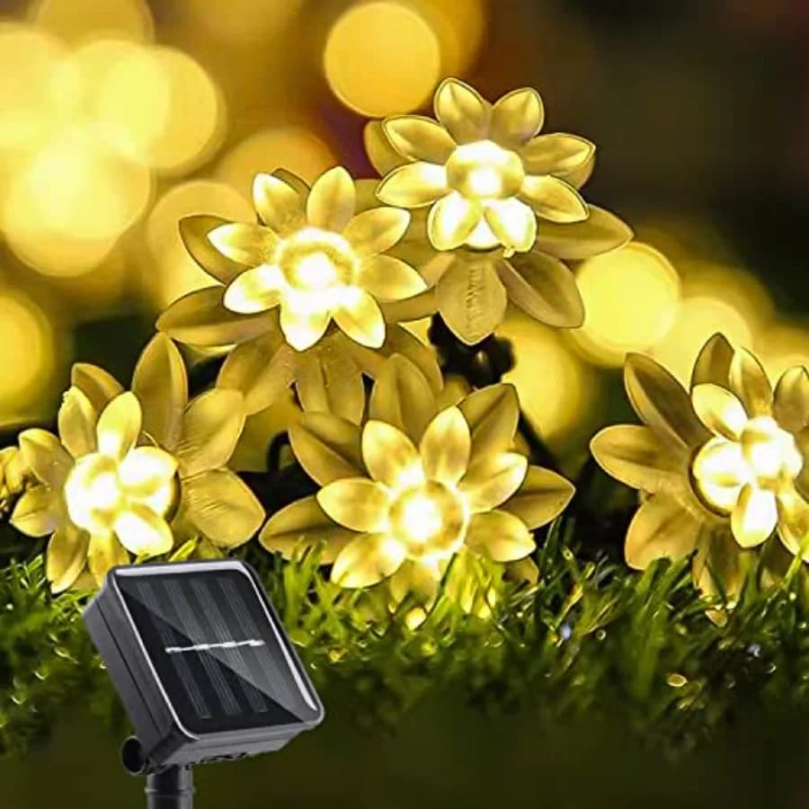 Luci Solari a Forma di Fiore per Esterni, Impermeabili, 50 LED, Versione Migliorata, per Giardino, Recinzione, Cortile, Albero di Natale