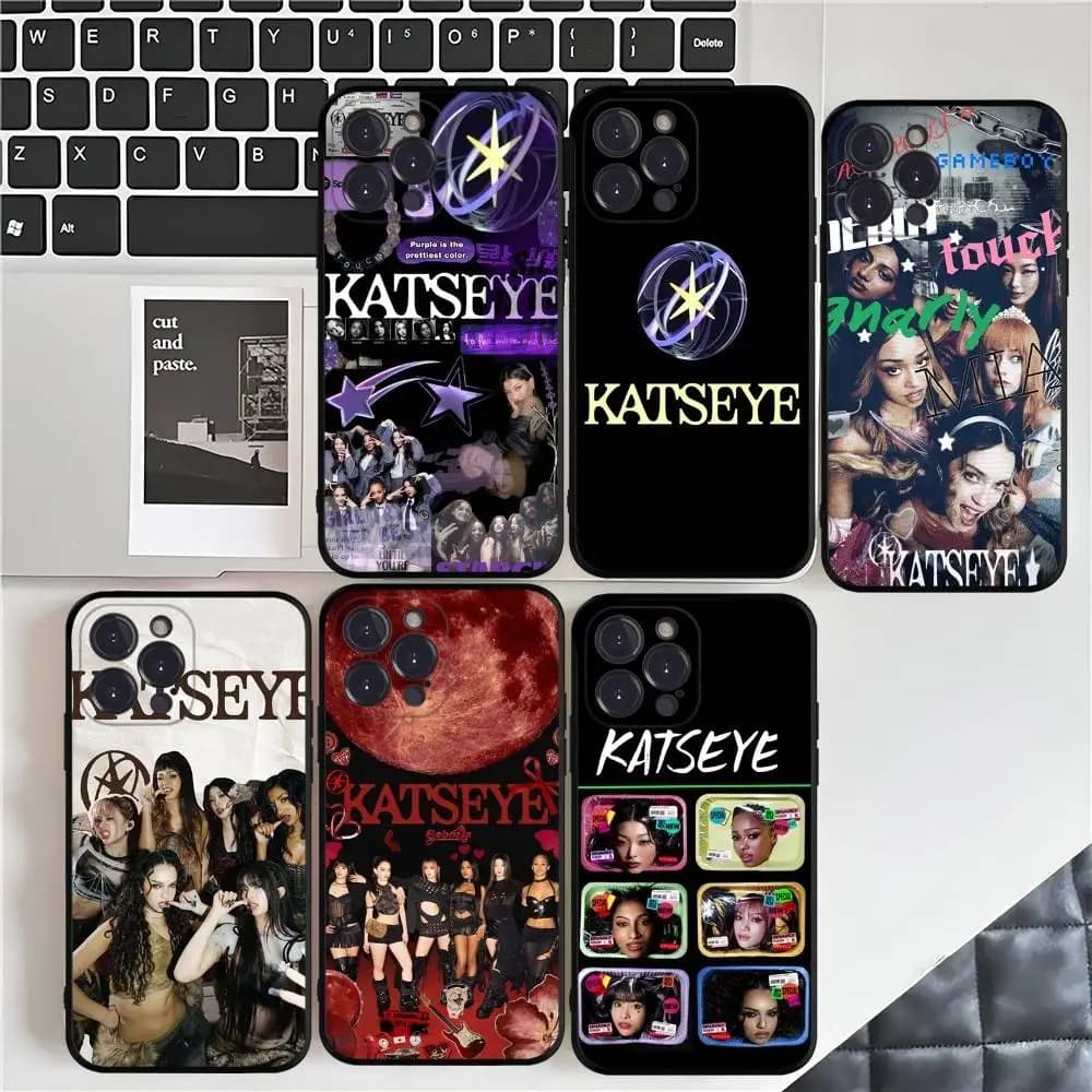 Cover Nera per iPhone 17 Air 16 15 14 Plus 13 12 Mini 11 Pro Max con Design K-pop Band Coreana K-katseye