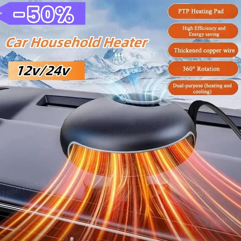 Nuovo Riscaldatore per Auto 12v/24v Riscaldamento e Raffreddamento Doppio Uso Basso Consumo 360 ° Sbrinatore Rotante con Riscaldamento Rapido, Supporto Pieghevole, Nuovo