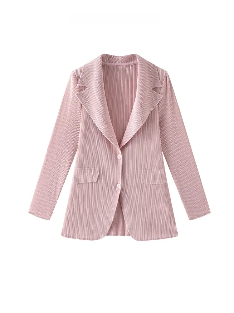 Elegant Folded Three-Style Spring 2026 Women's High-End Pleated Suit Jacket French Style Straight Cut Long Sleeve Coat