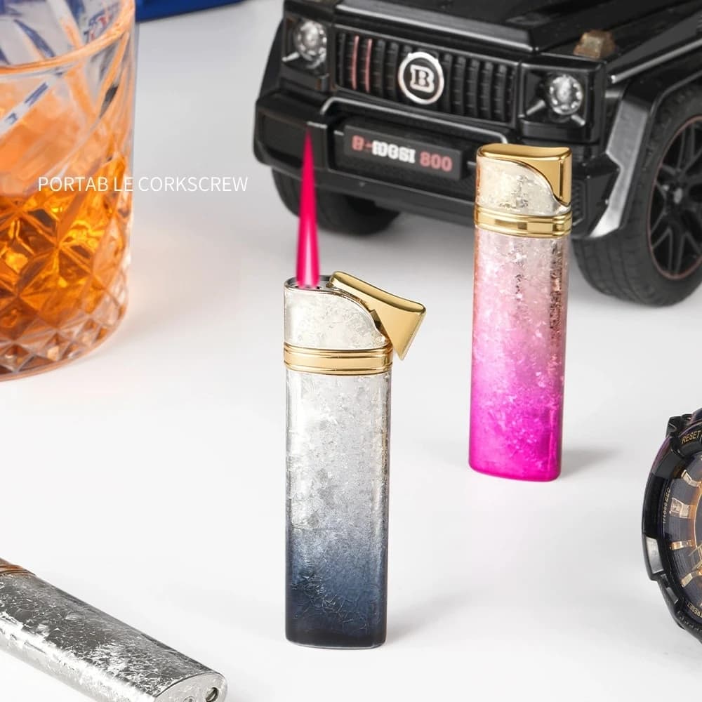 New metal three-dimensional broken ice flower craft inflatable lighter windproof spray flame outdoor portable high-quality