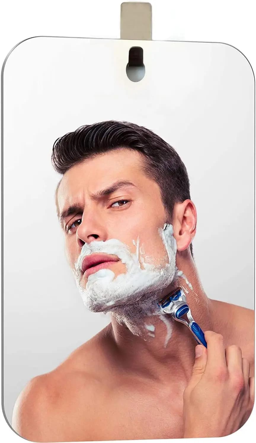 Specchio da Doccia Antiappannamento Grande, Specchio da Bagno Antiurto con Gancio per Rasatura e Trucco (19x28 cm)