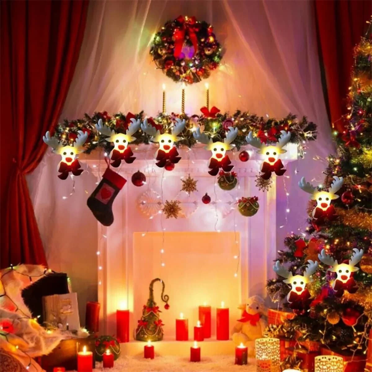Stringa di luci natalizie con renne – Lucine a batteria da 10/20 LED per albero di Natale e decorazioni per feste natalizie