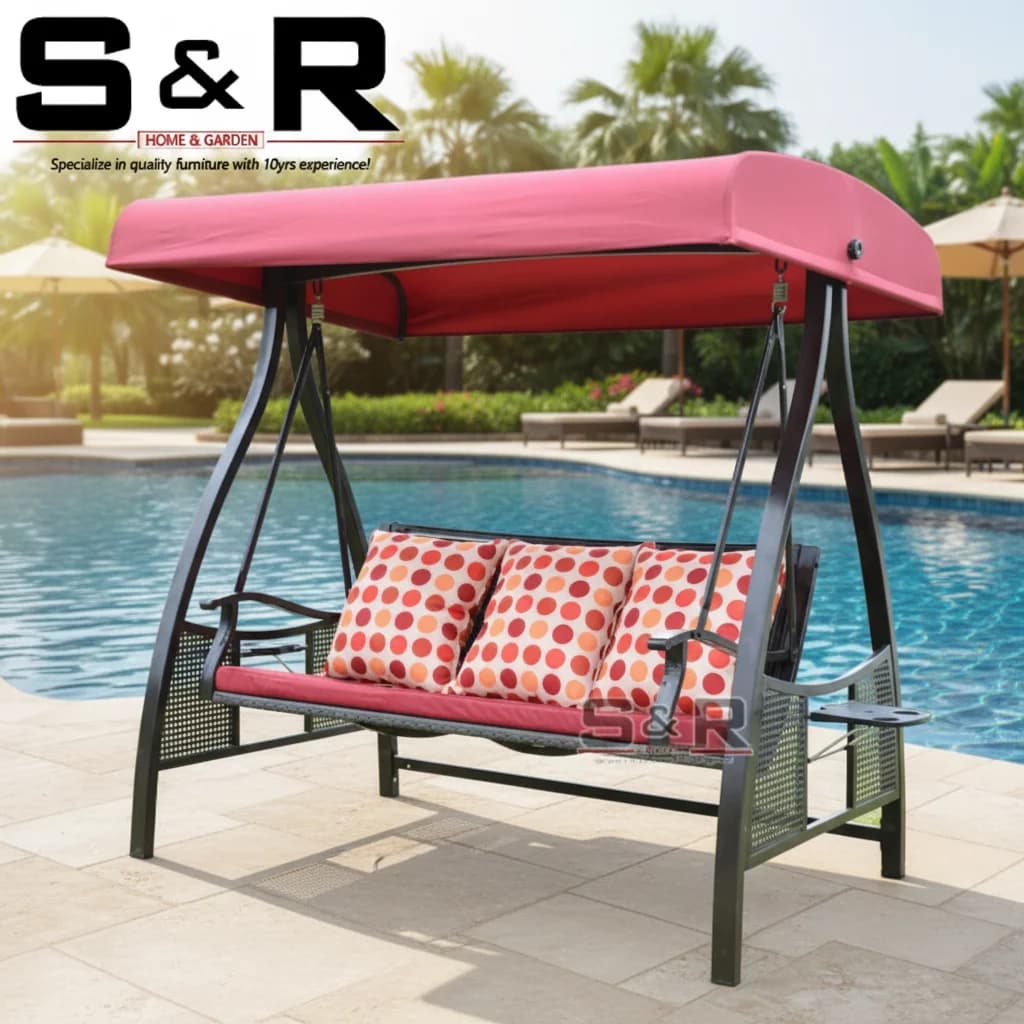 Modern Rattan Garden Shower Chair for Exterior, 3 Seats, with Waterproof Bearing for 3 Persons, Courtyard Use