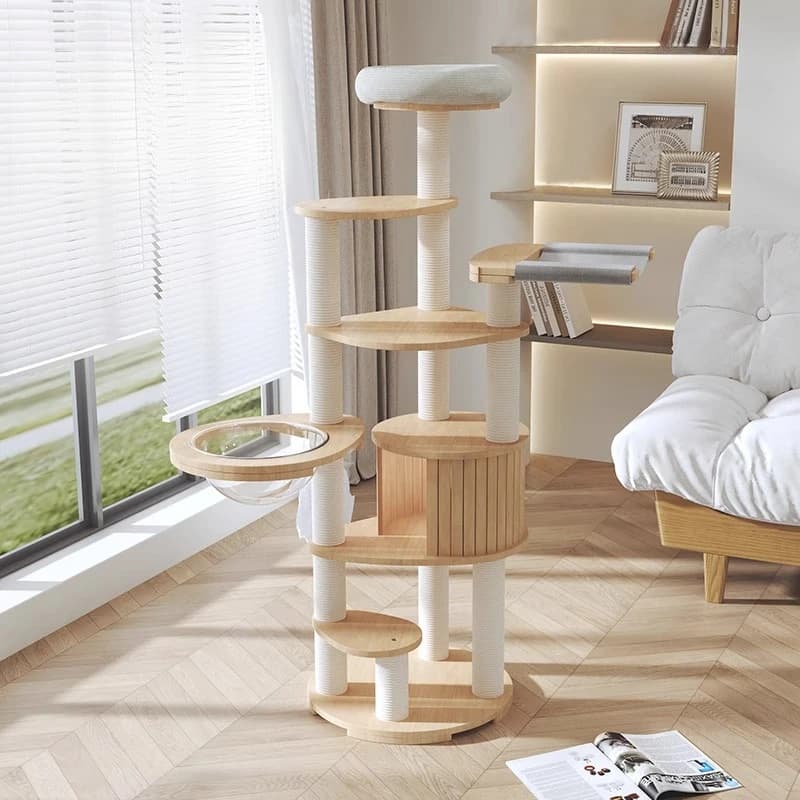 Tutto in legno massello grande gatto arrampicata framecat albero integrato ripiano per gatti in legno di gomma per uso domestico