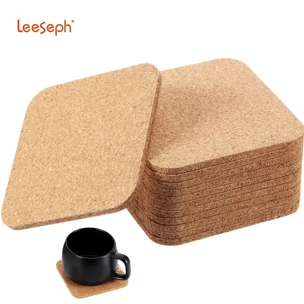 Leeseph 2/4/6 pieces in cork, thick wooden cupboards for drinks, heat-resistant bar coasters for kitchen, restaurant bar cafe
