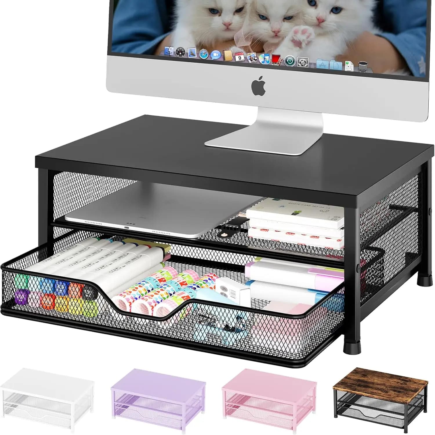 Support for Adjustable Monitor with Drawer, Metal Desk Organizer for Office and Home