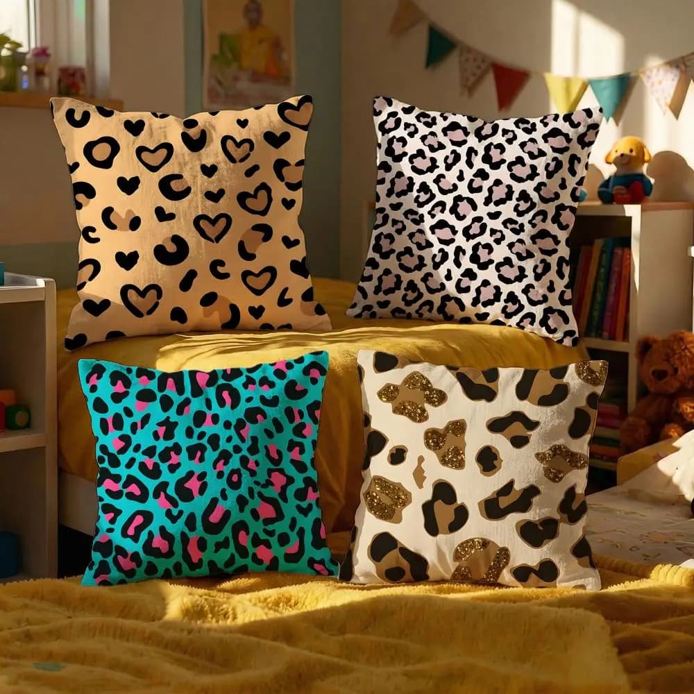 Set di 4 Copricuscini Decorativi con Texture Leopardata, Federe in Peluche Corto per Divano, Morbide Federe 50x50 cm
