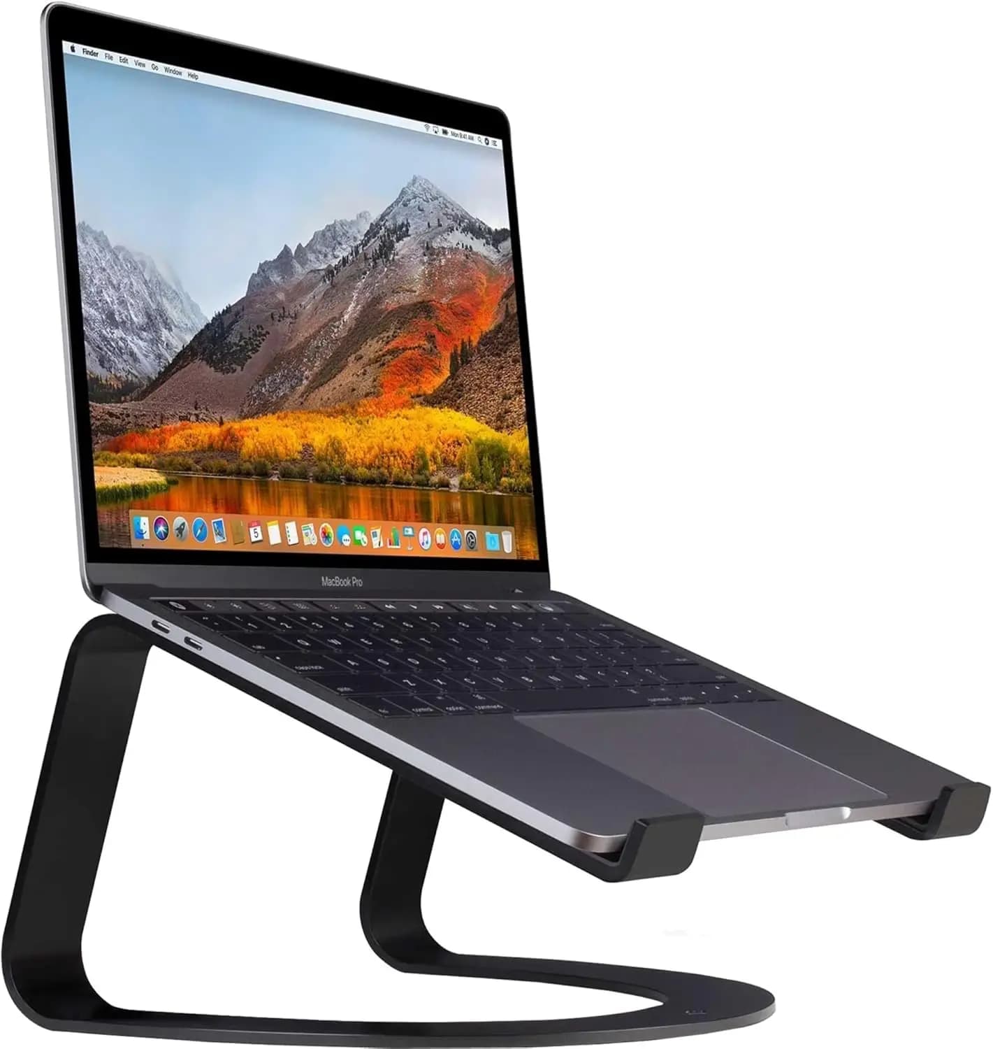 Supporto ergonomico da scrivania per laptop, raffredda e solleva lo schermo di 6 pollici, con cuscinetti in silicone antiscivolo, nero opaco