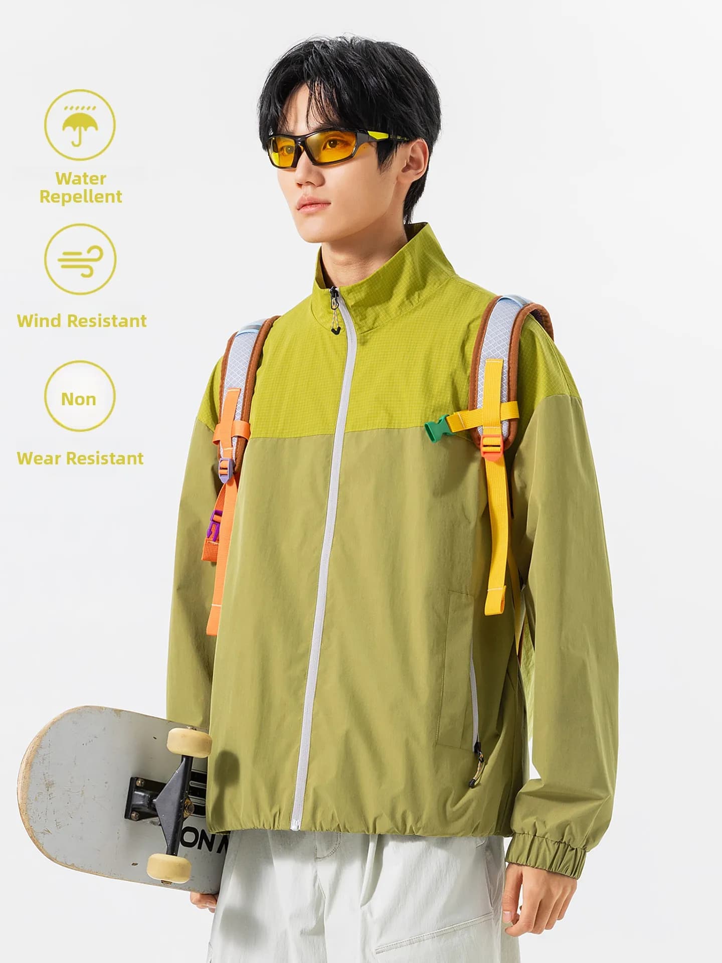 Lightweight Outdoor Plaid Spliced Color Stand Collar Workwear Jacket Men's Mountain Functional Windproof Waterproof Climbing ...