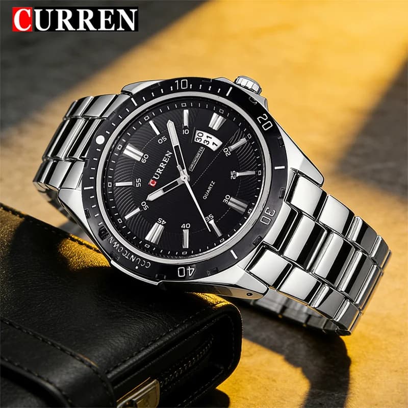 Orologio da Polso CURREN Sport Originale per Uomo, Quarzo con Data e Giorno, Lussuoso, Impermeabile, Luminoso, in Acciaio Inossidabile
