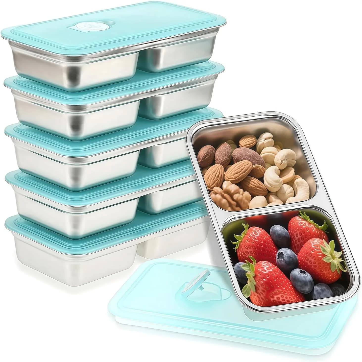 Contenitori per Snack in Acciaio Inossidabile, Set da 6 Scatole Bento Riutilizzabili con Coperchi per Preparazione Pasti, Viaggi e Campeggio