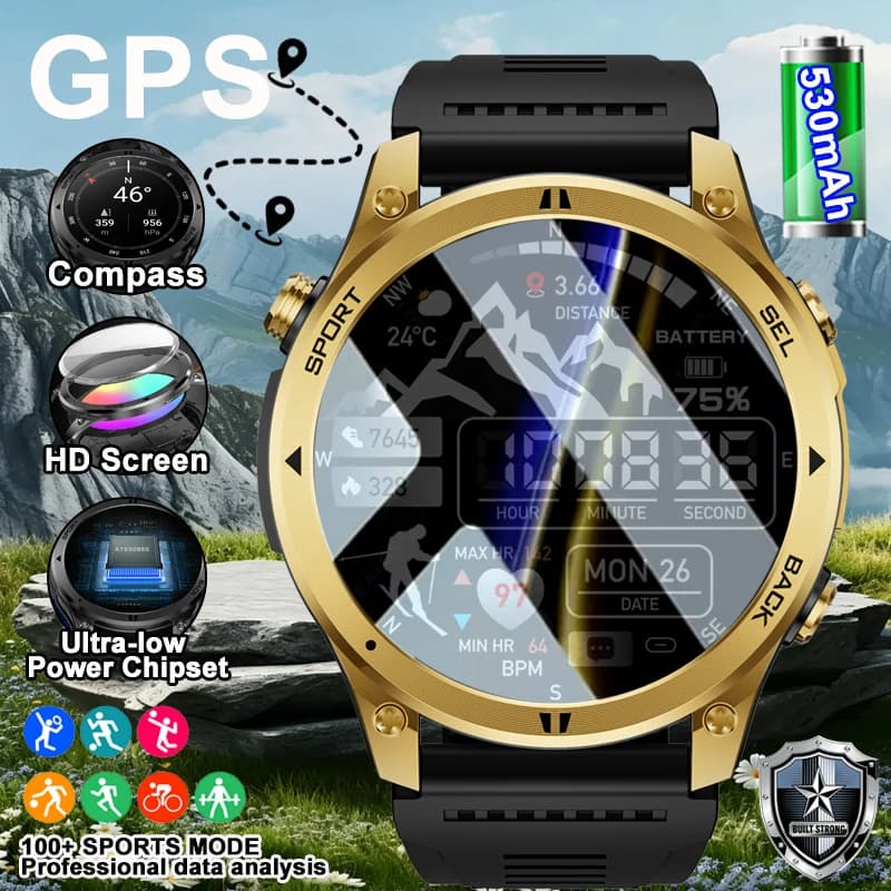 New Global Hiking Smartwatch 2026, 1.46'' Screen, 530mAh Battery, GPS, IP68, Waterproof Smart Watch for Sport and Fitness for Men