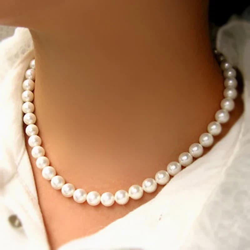 Collana girocollo classica ed elegante con perle bianche per donna e uomo, collane vintage con perline per matrimoni e banchetti