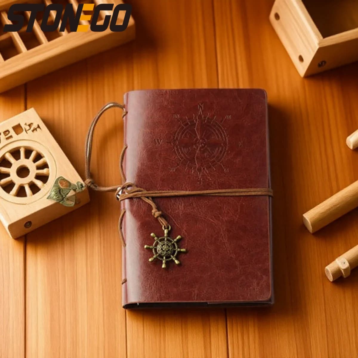 Vintage Spiral Notebook A6 PU Leather Travel Journal Antique Design Replaceable Stationery Gift for School and Office