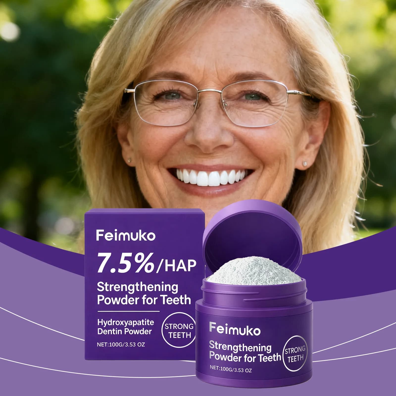 Feimuko Polvere Rinforzante per Denti all'Idrossiapatite 7,5% - Sbiancamento Delicato, Pulizia Profonda, Cura Orale, Riparazione della Dentina