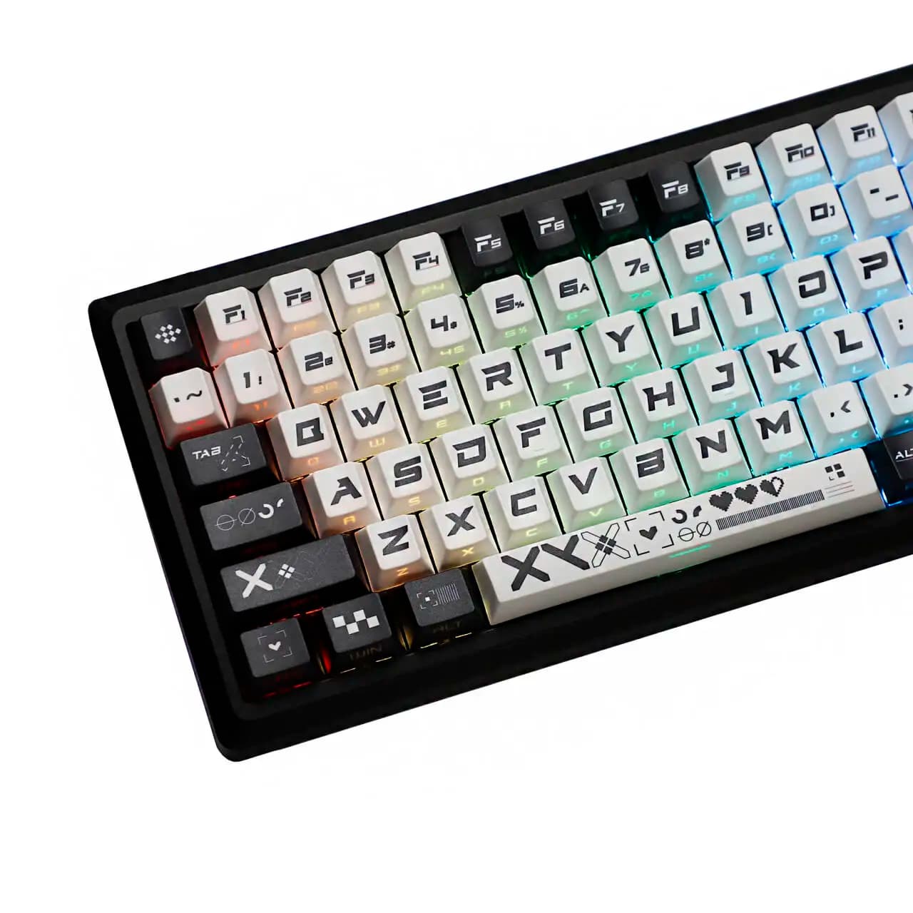 YMDK 138 Tasti Nero Bianco Stampa Laterale Illuminata Trasparente Stampa Superiore Sublimazione Profilo Cherry PBT Keycaps per Tastiera Meccanica MX