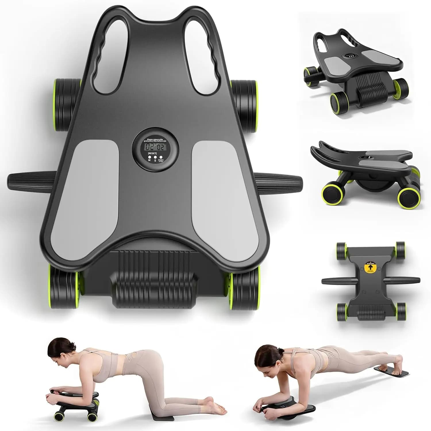 Rullo per Addominali con Supporto per Gomiti, Macchina per Allenamento Core a 4 Ruote per Palestra Domestica, Attrezzo per Allenamento di Forza Total Body